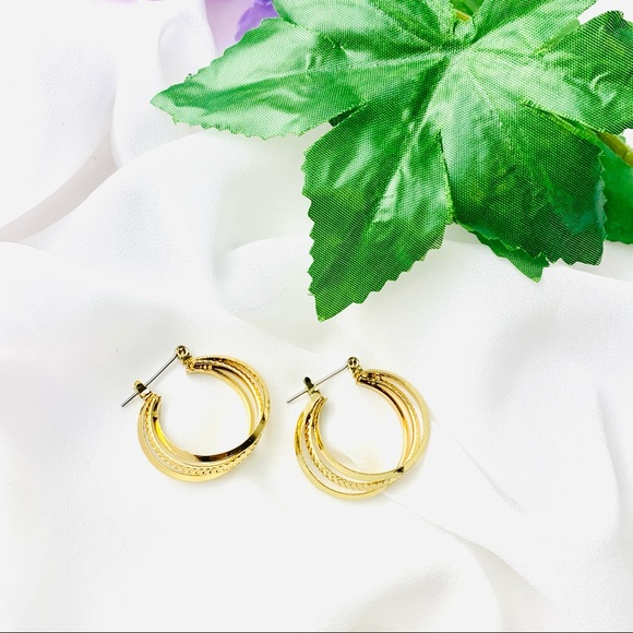 🌹PURE EXPRESSIONS HYPO ALLERGENIC gold plated three layer hoop earring - Picture 7 of 7